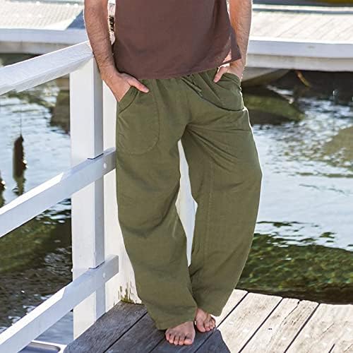 Ozmmyan erkek Keten plaj pantolonları Yaz Moda İpli Elastik Düz Renk Gevşek günlük pantolon