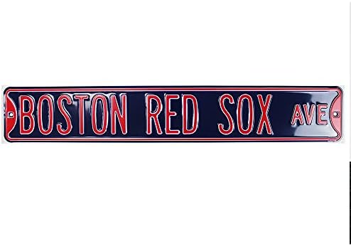Boston Red Sox Caddesi Resmi Lisanslı Otantik Çelik 36x6 Mavi ve Beyaz NCAA Sokak Tabelası
