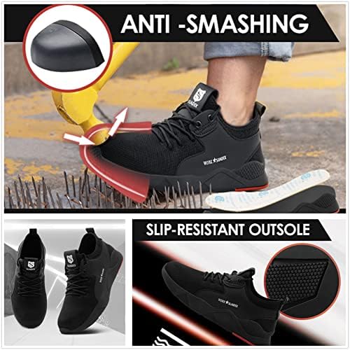 SUADEX Çelik Burunlu ayakkabı Kadın Erkek, Kaymaz güvenlik ayakkabıları Nefes Hafif Delinme Geçirmez İş İnşaat Sneakers