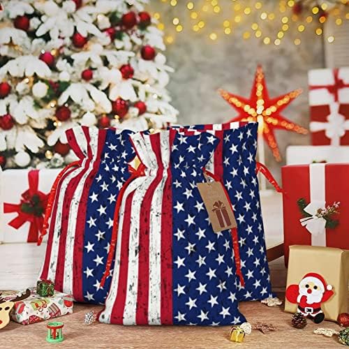 Drawstrıngs noel hediyesi Çanta Amerikan Bayrağı Yıldız Çizgili Hediyeler ambalaj Poşetleri Noel Hediyesi Ambalaj Çuval Torbalar Orta