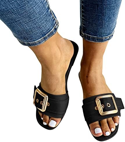 WASERCE Kadın yatak odası terlikleri Boyutu 12-13 Toka Düz Bayanlar Sandalet Kadın Terlik Sandalet Ayakkabı Flip Metal yazlık terlik