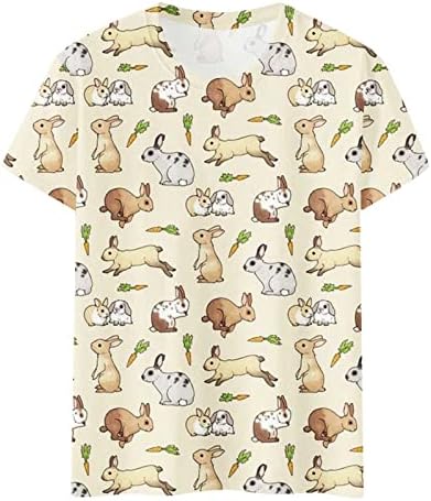 Kadınlar için yaz Üstleri Tavşan Baskı T Shirt Sevimli Grafik Tees Casual Kısa Kollu Tunik O-Boyun T-Shirt Yenilik Bluzlar