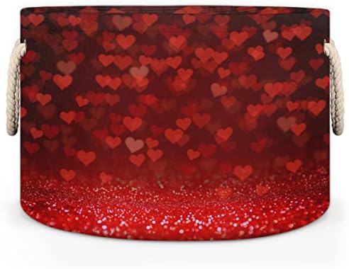 Kırmızı Sevgililer Günü Aşk Kalp (11) Depolama için Büyük Yuvarlak Sepetler Kulplu Çamaşır Sepetleri Banyo Rafları için Battaniye Depolama