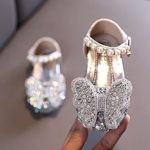 Qvkarw Moda Bahar ve Yaz Çocuk Dans Ayakkabıları Kız Elbise Performans Prenses Ayakkabı Rhinestone Sequins Balerin Hediyeler (Gümüş,