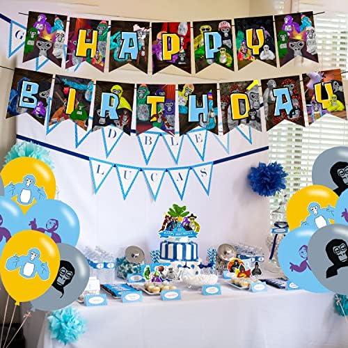 Gorilla Etiketi Parti Süslemeleri, VR Oyunu Doğum Günü Partisi Malzemeleri İçerir Afiş Kek Topper - 12 Cupcake Toppers-18 Balonlar