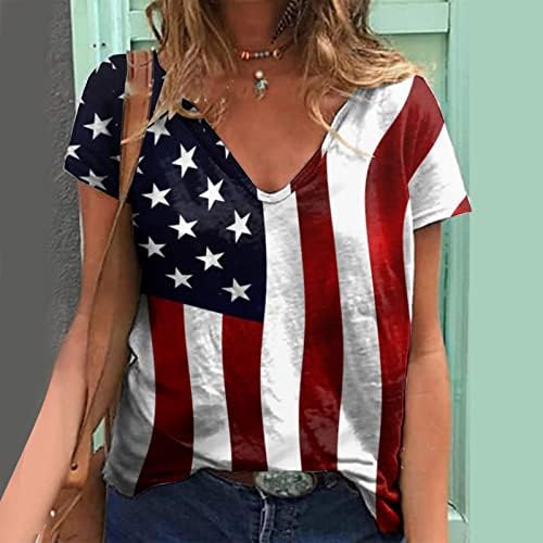 Kısa Kadın Bağımsızlık Günü Kadınlar için Baskı Günlük yazlık gömlek kadınlar için V Boyun Tankı Üstleri Kadın Orta Gömlek