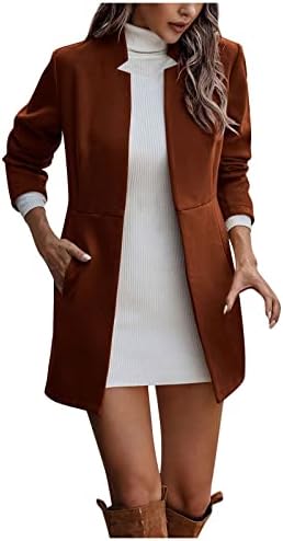 ADSSDQ Polyester Palto Bayan Çok Cep Giyim Düz Renk Geniş Kollu Gevşek Fit Salonu V Yaka Yeni Yıl