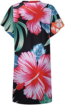 Kadınlar için yaz Elbiseler 2023 Baggy Bölünmüş Yarasa Kısa Kollu Scoop Boyun Mini Elbiseler Rahat Baskı Plaj Tees Elbiseler