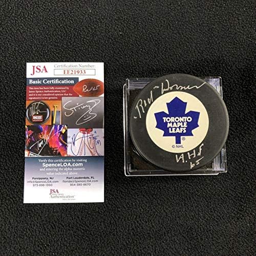 Red Horner İmzalı Toronto Maple Leafs Hendek Diski JSA COA Kimliği Doğrulanmış EE21933 İmzalı NHL Diskleri