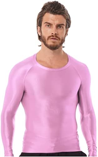 Yıhuımın erkek Parlak uzun Kollu tişört Parlak Su Sporları Atletik Egzersiz Sıkıştırma Gömlek