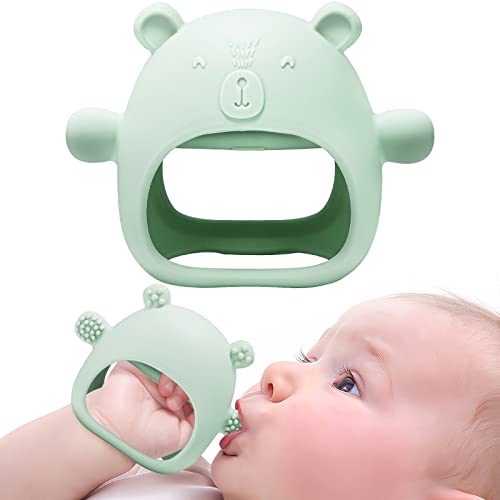 NıBaby Küçük Ayı Silikon Bebek Mitten Diş Çıkarma Çiğnemek Oyuncak Bebekler için 3-6 Ay 6-12 Ay, Anti-Damla Diş Kaşıyıcı Eldiven BPA
