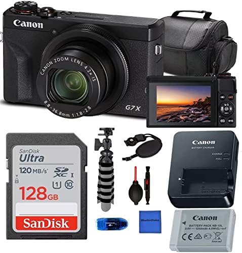 Kamera PowerShot G7 X Mark III dijital kamera (Siyah) Pro Paketi + Kamera Çantası + Sandisk 128GB Hafıza Kartı + Esnek Tripod + USB