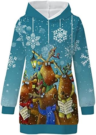 PRDECEXLU Tunik Noel Uzun Kollu Loungewear Kazak Kadınlar ıçin Rahat Baskı Hoody Gevşek Fit Ekip Boyun Cepler Ile