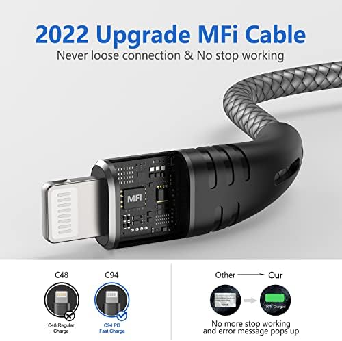3-Pack Apple MFİ Sertifikalı USB C Yıldırım Kablosu 10ft, Ekstra Uzun 10 Ayak iPhone Şarj Kablosu C Tipi Hızlı Şarj Apple iPhone 14/13/12/11/