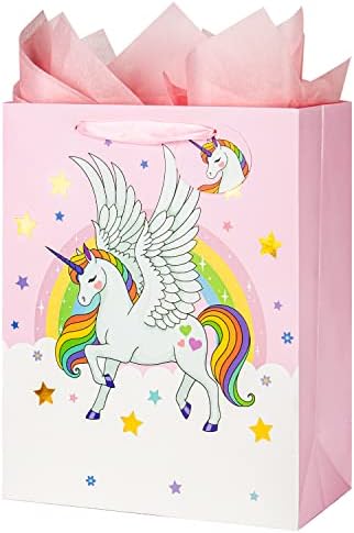 13 Büyük Hediye Çantası Kızlar ve Çocuklar için Doğum Günü Bebek Duş Kağıt Mendil ile 1-Pack (Tek Boynuzlu At)
