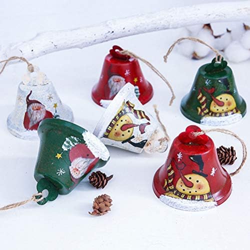 2 Adet Noel Demir asma Çan Noel Baba Desen Çan Noel Ağacı Asılı Kolye Dekoratif Sahne Kenevir Halat ile (Beyaz) Noel Süslemeleri