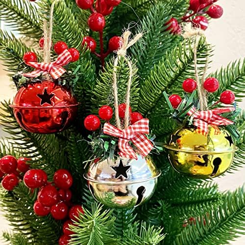 18 adet -2 Altın Gümüş kırmızı Noel Ağacı Süsleri, Noel ağacı çanı Kolye, El yapımı Çan kapı zilleri, Noel Ağacı Dekorasyonu ve Çelenk
