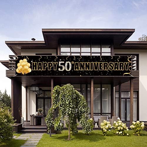 Yoaokıy Mutlu 50th Yıldönümü Banner Süslemeleri, Siyah Altın 50 Düğün Yıldönümü Parti Malzemeleri, 50 Yıl Düğün Yıldönümü Parti Işareti