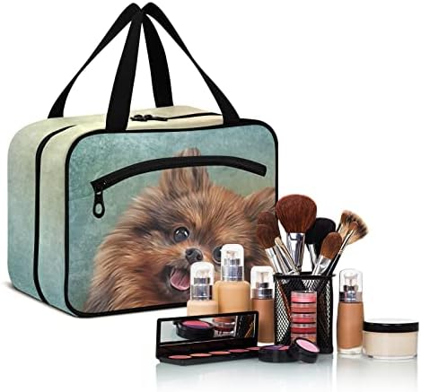 DOMIKING Pomeranian Köpek Asılı makyaj çantası Taşınabilir Kozmetik Çantaları Büyük Seyahat Makyaj Organizatörler Kılıfı Erkekler Kadınlar