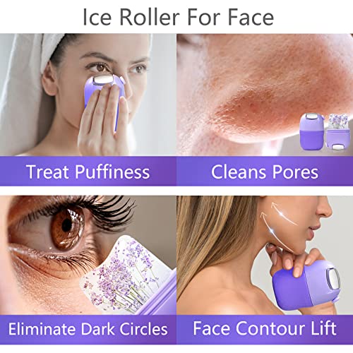 U-Shinein Buz Yüz Masajı, Buz Küpü ve Metal Rulo 2'si 1 Arada Yeniden Kullanılabilir Yüz Bakımı, Göz Şişlik Giderici, Boyun ve Cilt