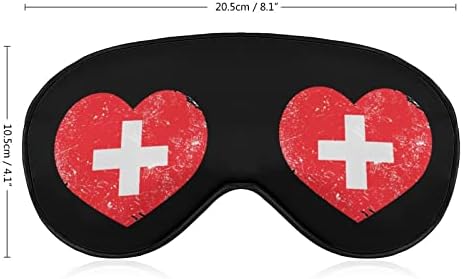 Switerland Kalp Retro Bayrak Uyku Maskesi Dayanıklı Körü Körüne Yumuşak Göz Maskesi Erkekler Kadınlar için Ayarlanabilir Kayış ile