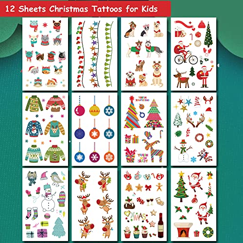 Hohamn Noel Geçici Dövmeler Çocuklar için, 12 Yaprak Noel Sahte Dövmeler Erkek Kız Noel Parti Malzemeleri Hediyeler Şekeri