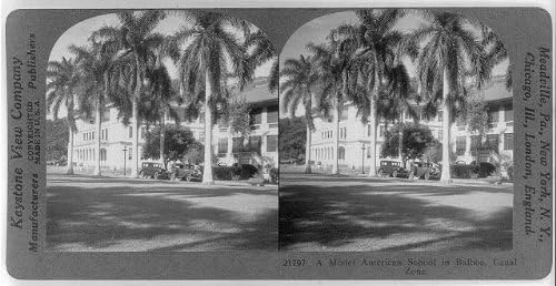 Tarihsel Bulgular Fotoğraf: Stereografın Fotoğrafı, Örnek Bir Amerikan Okulu, Balboa, Kanal Bölgesi,Panama Kanalı, 1933