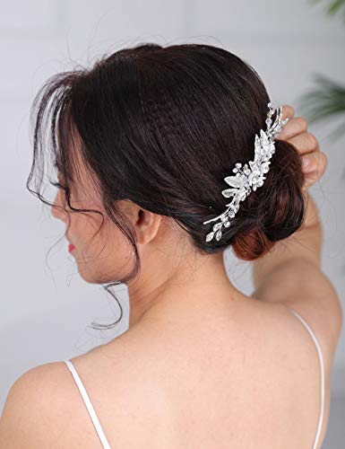 Denifery Gelin Saç Tarak Gümüş Rhinestone Çiçek Gelin Headpieces Kadınlar ve Kızlar için Saç Aksesuarları Takı Bırakır (Stil 1)