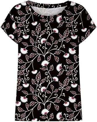 Kadın Kap Kollu T-Shirt Çiçek Baskı Yaz Gevşek Uydurma Casual Tops Kısa Kollu Tees
