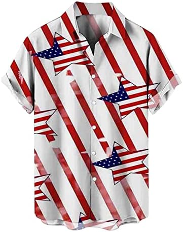 Yaz erkek Gömlek Bağımsızlık Günü Bayrağı 3D Baskılı Hırka Rahat Kısa Kollu Gömlek Serin Düğme Gömlek