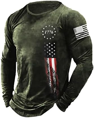 HARGLESMAN Erkek Grafik T Shirt Uzun Kollu 1776 Amerikan Bayrağı Gömlek