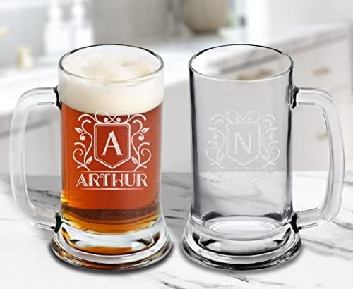 TEEAMORE Kişiselleştirilmiş bira kupaları Eklemek Monogram Adı Doğum Günü Düğün Yıldönümü Sevgililer Günü Kazınmış bira bardağı (16