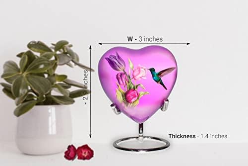 Hummingbird Kalp Urn-Standlı ve Premium Kutulu Mini Kalp Kremasyon Urn-Küller için Küçük Hatıra Urn - Sevdiklerinizi Kalp Şeklinde