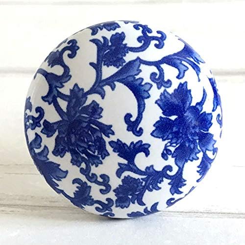 Mavi Beyaz Motifli Dolap Çekme Çekmece Topuzu Seramik dolap kulpu Porselen Dresser Pulls Mutfak Kapı Kolları Antik Bronz Donanım (Çap:
