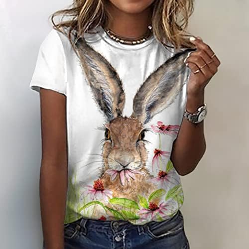 Sevimli Tavşan Baskılı Tees Kadınlar için Paskalya Günü T-Shirt Pamuk Yumuşak Gömlek Yaz Kısa Kollu Hıristiyan Üstleri Kazak