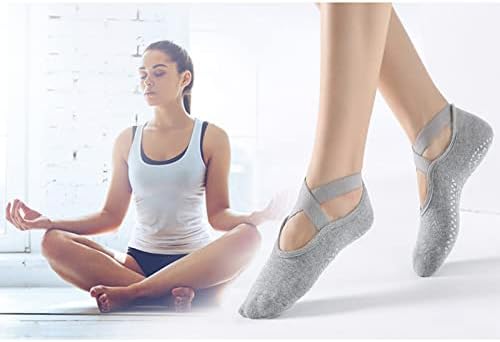 WishLotus Yoga Çorapları, 2 Çift Kaymaz Yoga Çorapları, Kadınlar ve Kızlar için Elastik Çapraz Askılı Kaymaz Spor Çorapları, Yoga Pilates