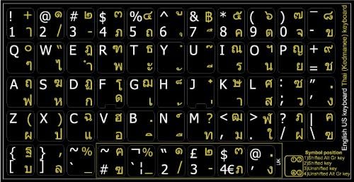 Masaüstü, dizüstü Bilgisayar ve dizüstü Bilgisayar için siyah arka plan üzerinde Tayca-ingilizce şeffaf Olmayan klavye Etiketleri