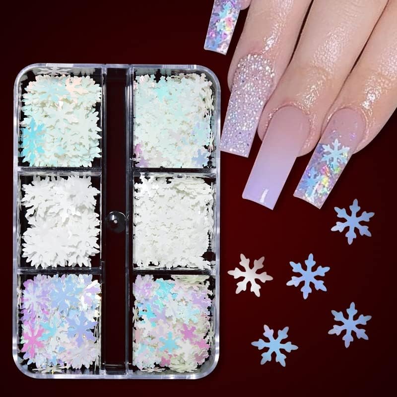 Beyaz Kar Tanesi Tırnak Glitter Pul Süslemeleri Holografik Pul Kış Noel Tırnak Malzemeleri Profesyoneller için Aksesuarlar - (Renk: