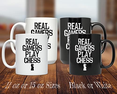 PixiDoodle Gerçek Oyuncular Satranç Oynamak - Masa Oyunu Geek Sıkıntılı Kahve Kupa (11 oz, Siyah)