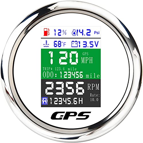 MAİMEİMİ 6-in-1 GPS Kilometre Takometre Yağ Basınç Voltmetre Yakıt Seviyesi Su Sıcaklığı Alarm Ayarlanabilir KM / MPH 85mm 3-3 / 8