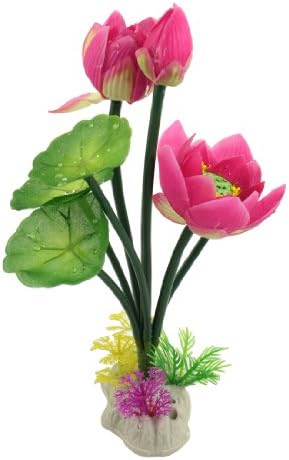 Akvaryum için Jardin Plastik Yapay Lotus Yaprağı Çiçek Bitkileri, Yeşil Pembe