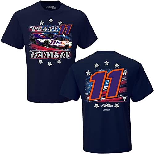 Damalı Bayrak Spor Erkek NASCAR %100 % Pamuklu tişört-2-Spot Yıldız ve Çizgili Vatansever Tee-Donanma