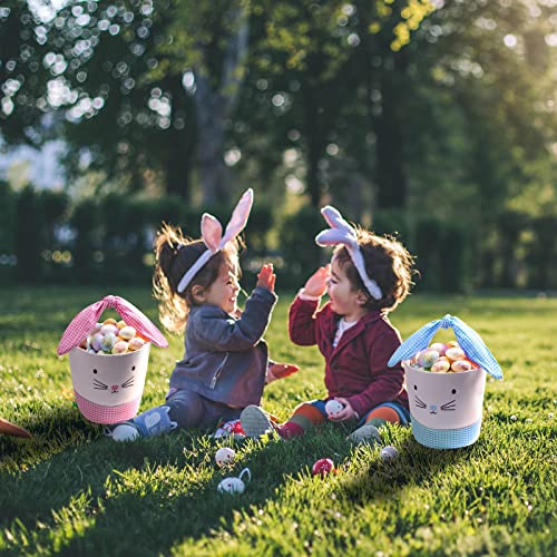 BENİM LİFFRİ Çocuklar için 2 adet Paskalya Sepetleri, Yumurta Avı hediyeler için büyük kanvas Çanta Sevimli Ayarlanabilir Tavşan Kulakları