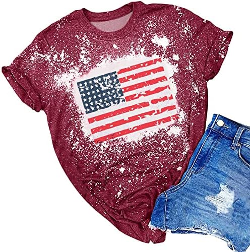 Kadın Amerikan Bayrağı Gömlek 4 Temmuz T-Shirt Yuvarlak Boyun kısa Kollu Bluz Gevşek Fit Yaz Üstleri