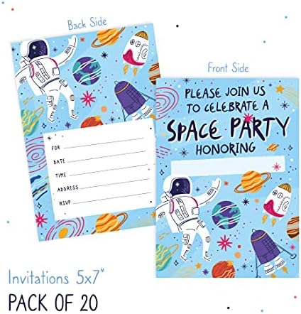 Zarflı Neşeli Oyuncaklar Uzay Doğum Günü Partisi Davetiyeleri 20'li Paket / Mutlu Yıllar Davetiyeleri 5 x 7 Kartlar - Uzay Patlaması