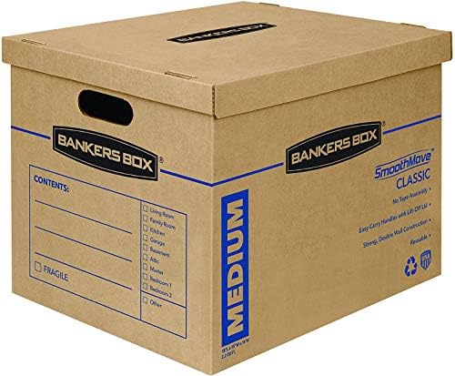 Bankers Box SmoothMove Klasik Hareketli Kutular, Bantsız Montaj, Kolay Taşıma Kolları, Orta, 18 x 15 x 14 İnç, 10 Paket (8817201)
