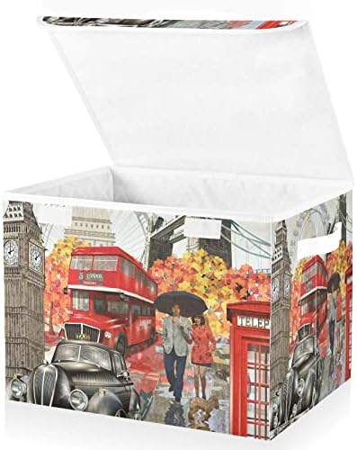 ınnewgogo Londra Vintage Sokak eşya kutuları Düzenlemek için Kapaklı saklama kutusu Kolları ile Oxford kıyafet depolama Küp Kutusu