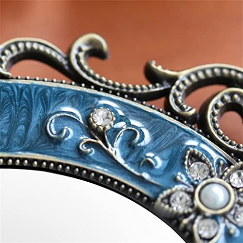 OMOONS Ücretsiz Ayakta Aynalar Retro Elmas makyaj masası aynası Dekor Masaüstü Ayna El Düzenlenen Seyahat Aynası, Mavi Metal Çerçeve,Eşi