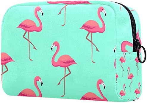 Küçük Makyaj Çantası, Kadınlar ve Kızlar için Fermuarlı Kese Seyahat kozmetik düzenleyici, Flamingo Pembe