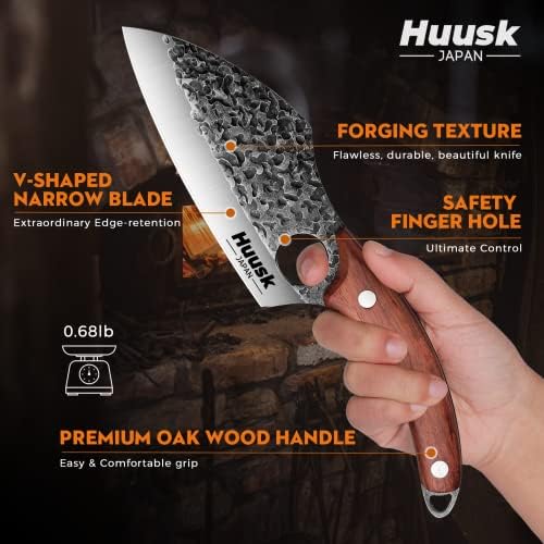 Huusk Bıçaklar, el Dövme Et Cleaver ile Paket AUS 8 Paslanmaz Çelik Japon Şef Bıçağı
